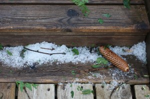 Hail on the deck stairs Hail on the deck stairs